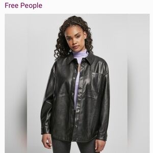 Free People Easy Rider Faux Leather Shacket Jacket Black Vegan Size XL Tunic